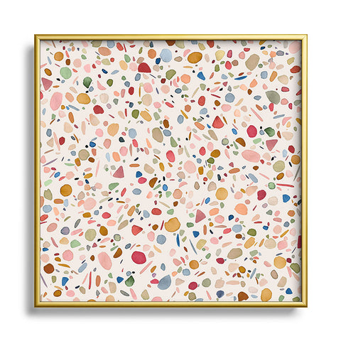 Ninola Design Terrazzo Pebbles Speckled Confetti Texture Square Metal Framed Art Print