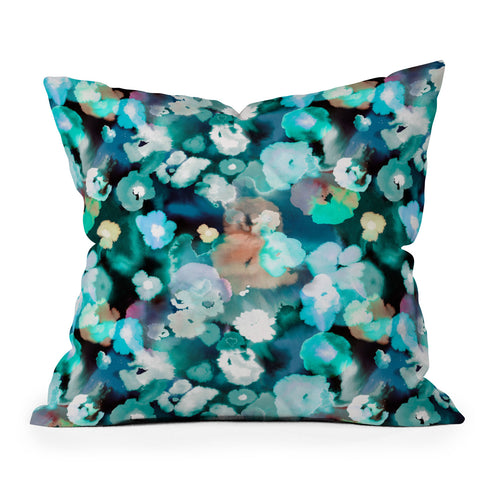 Ninola Design Textural Flowers Light Blue Outdoor Throw Pillow