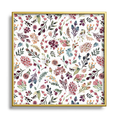 Ninola Design Tiny Flowers Perennial Pleasures Square Metal Framed Art Print
