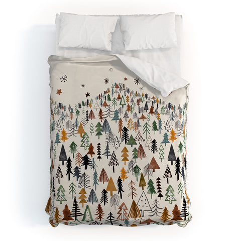 Ninola Design Trees Forest Landscape Green Gold Duvet Cover
