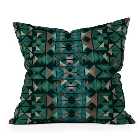Ninola Design Tribal Boho Nomadic Green Outdoor Throw Pillow