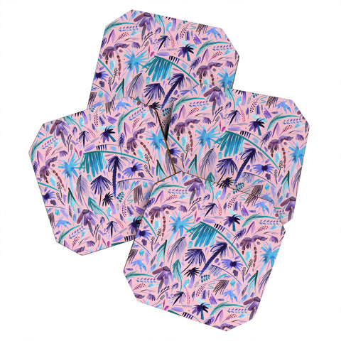 Ninola Design Tropical Expressive Palms Pink Coaster Set