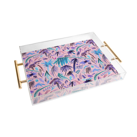 Ninola Design Tropical Expressive Palms Pink Acrylic Tray
