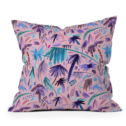 Ninola Design Tropical Expressive Palms Pink Outdoor Throw Pillow