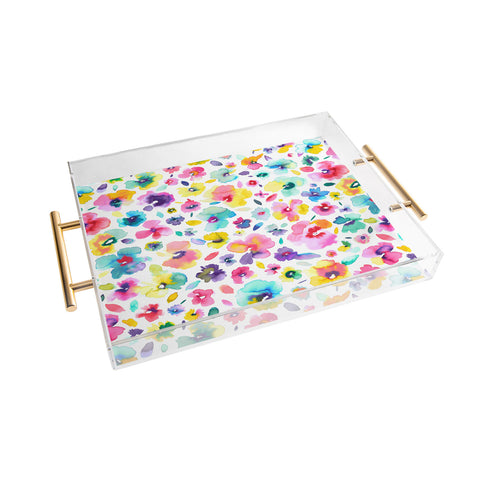 Ninola Design Tropical Flowers Watercolor Acrylic Tray