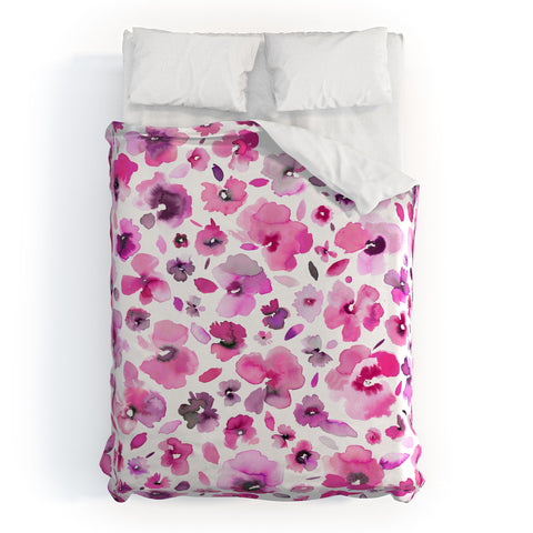 Ninola Design Tropical Flowers Watercolor Pink Duvet Cover