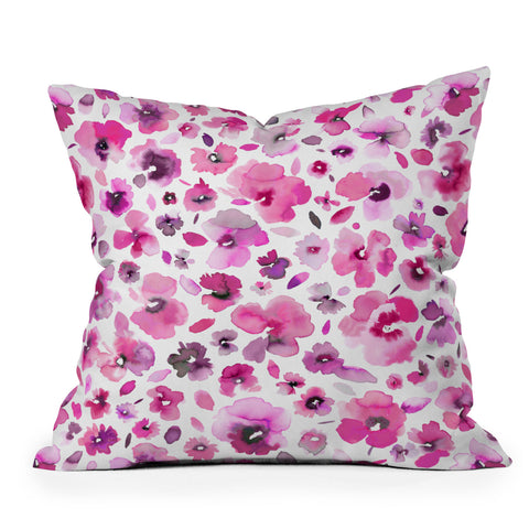 Ninola Design Tropical Flowers Watercolor Pink Outdoor Throw Pillow