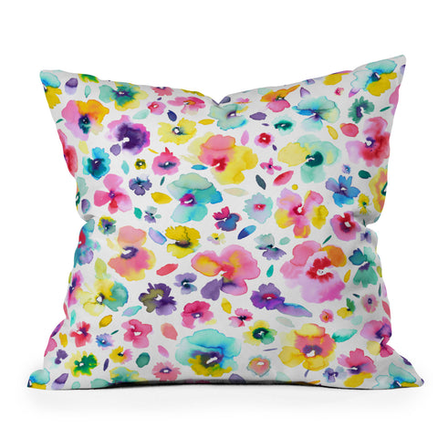 Ninola Design Tropical Flowers Watercolor Outdoor Throw Pillow