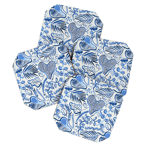 Ninola Design Tropical Forest Leaves Blue Coaster Set