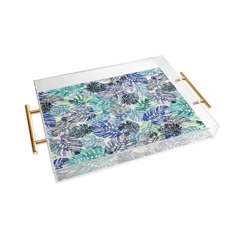 Ninola Design Tropical Jungle Leaves Blue Acrylic Tray