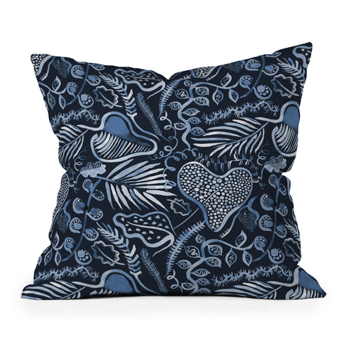Ninola Design Tropical leaves forest Blue Outdoor Throw Pillow