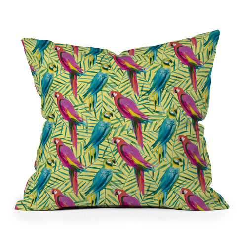 Ninola Design Tropical Parrots Palms Outdoor Throw Pillow