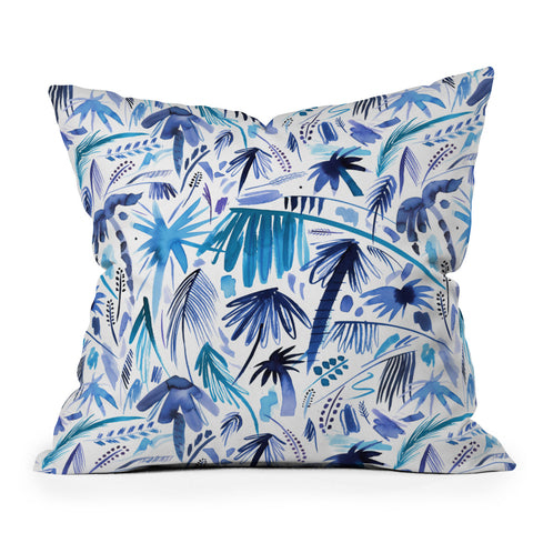 Ninola Design Tropical Relaxing Palms Blue Outdoor Throw Pillow