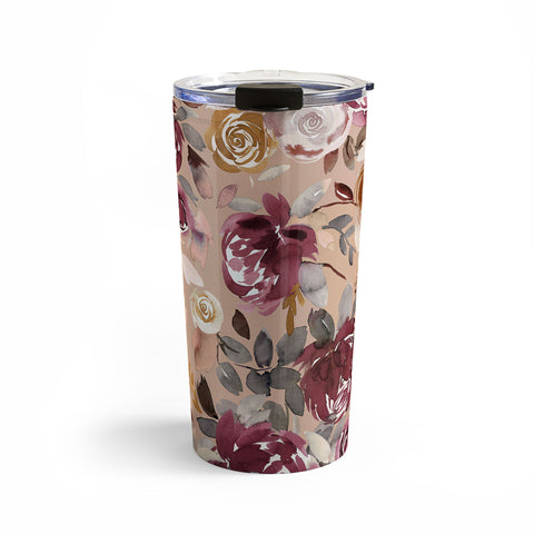 Ninola Design Vintage Peonies Beige Burgundy Travel Mug