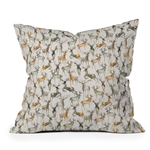 Ninola Design Watercolor Deers Golden Outdoor Throw Pillow