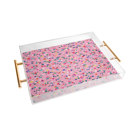 Ninola Design Watercolor Ditsy Flowers Pink Acrylic Tray