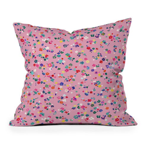 Ninola Design Watercolor Ditsy Flowers Pink Outdoor Throw Pillow