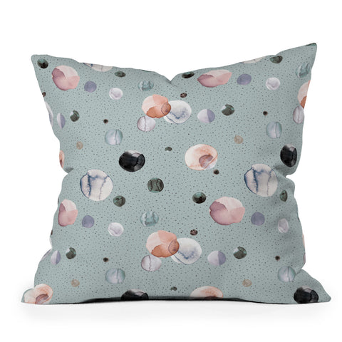 Ninola Design Watercolor Dots Mineral Blue Outdoor Throw Pillow