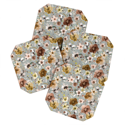 Ninola Design Watercolor flowers bouquet Natural Coaster Set