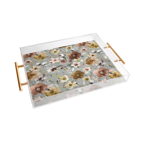 Ninola Design Watercolor flowers bouquet Natural Acrylic Tray