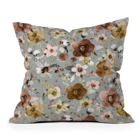 Ninola Design Watercolor flowers bouquet Natural Outdoor Throw Pillow