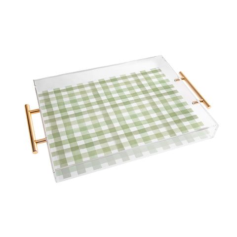 Ninola Design Watercolor Gingham Salad Green Acrylic Tray