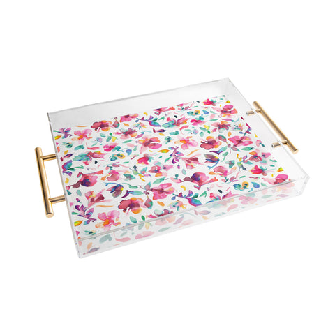 Ninola Design Watercolor Hibiscus Floral Pink Acrylic Tray