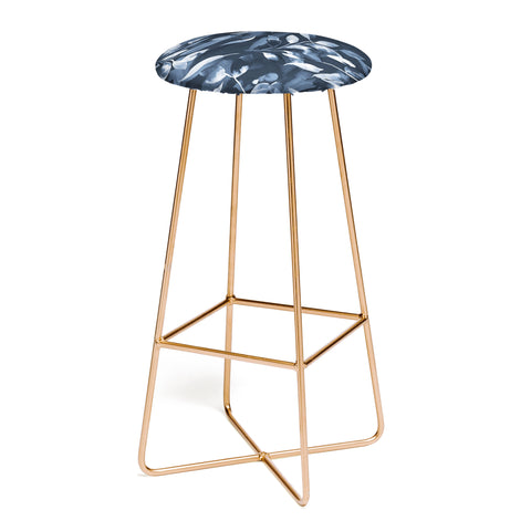Ninola Design Watercolor Leaves Blue Navy Bar Stool