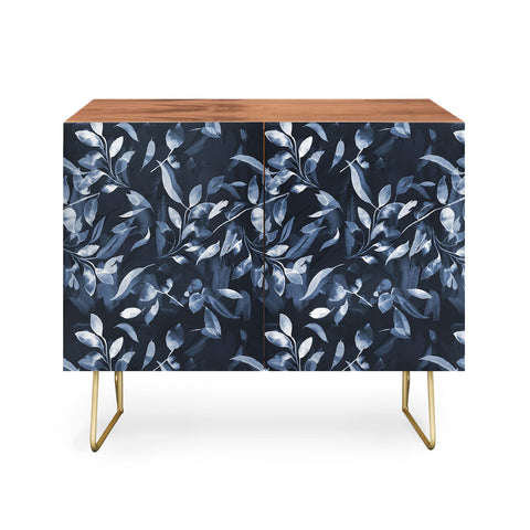 Ninola Design Watercolor Leaves Blue Navy Credenza