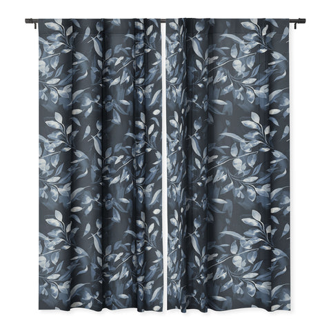 Ninola Design Watercolor Leaves Blue Navy Blackout Non Repeat