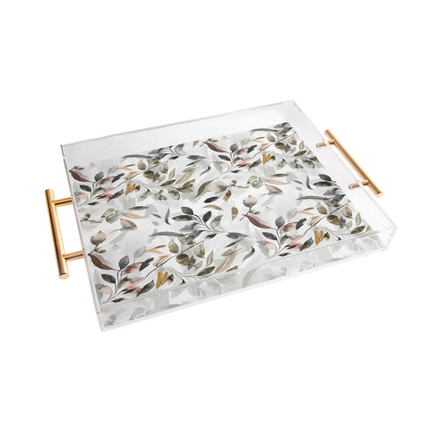 Ninola Design Watercolor Leaves Green gray Acrylic Tray