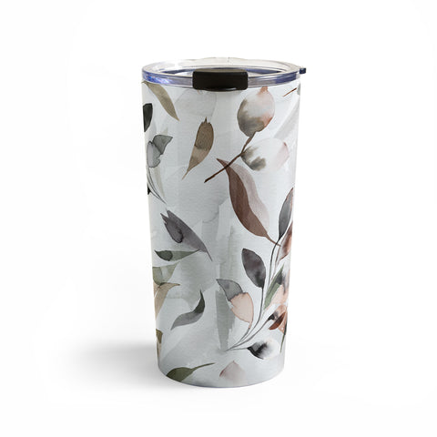 Ninola Design Watercolor Leaves Green gray Travel Mug