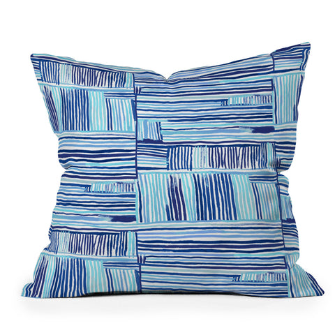Ninola Design Watercolor Linear Blue Outdoor Throw Pillow