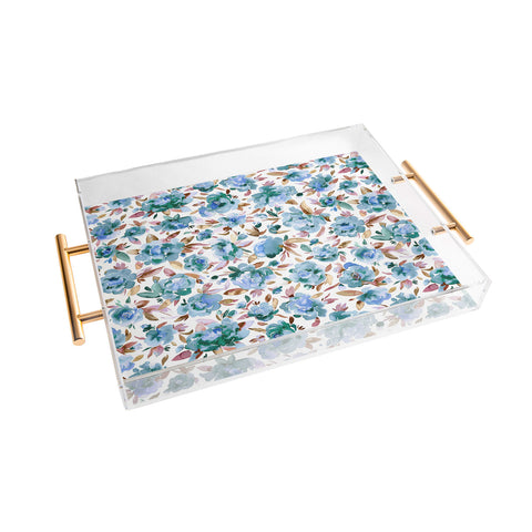 Ninola Design Watercolor Peonies Sky Blue Acrylic Tray