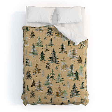 Ninola Design Watercolor Pines Spruces Beige Duvet Cover