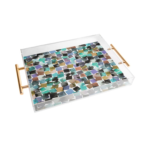 Ninola Design Watercolor plaids Blue Acrylic Tray