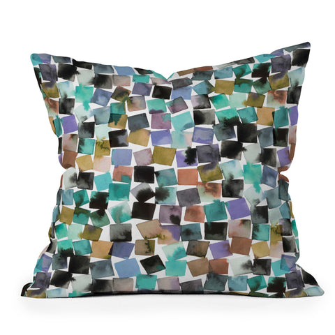 Ninola Design Watercolor plaids Blue Outdoor Throw Pillow