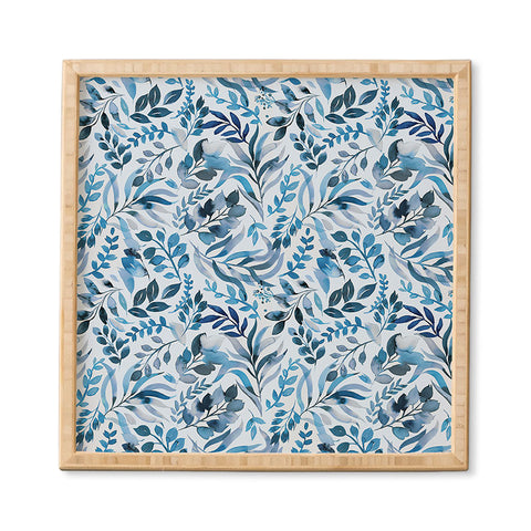 Ninola Design Watercolor Relax Blue Leaves Framed Wall Art