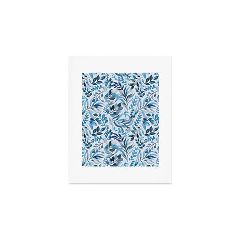 Ninola Design Watercolor Relax Blue Leaves Art Print