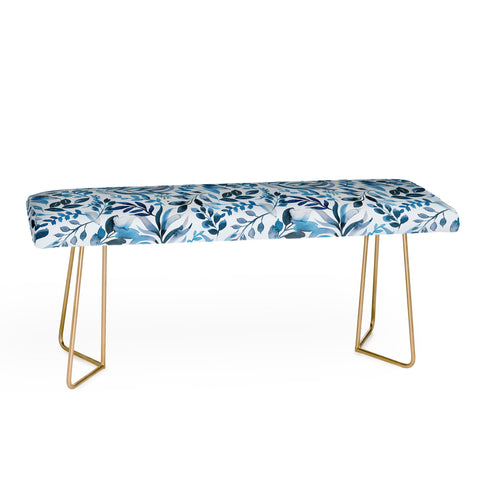 Ninola Design Watercolor Relax Blue Leaves Bench
