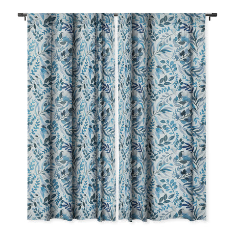 Ninola Design Watercolor Relax Blue Leaves Blackout Window Curtain