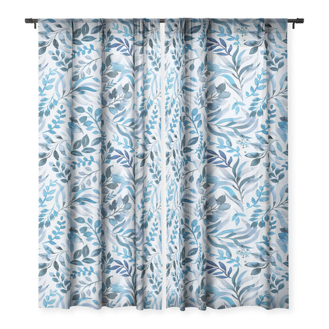 Ninola Design Watercolor Relax Blue Leaves Sheer Non Repeat