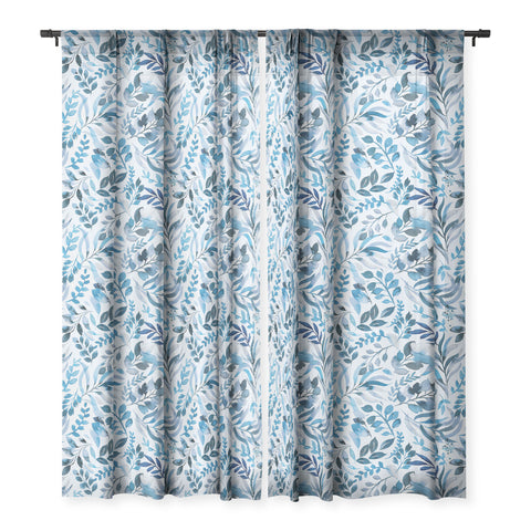 Ninola Design Watercolor Relax Blue Leaves Sheer Window Curtain