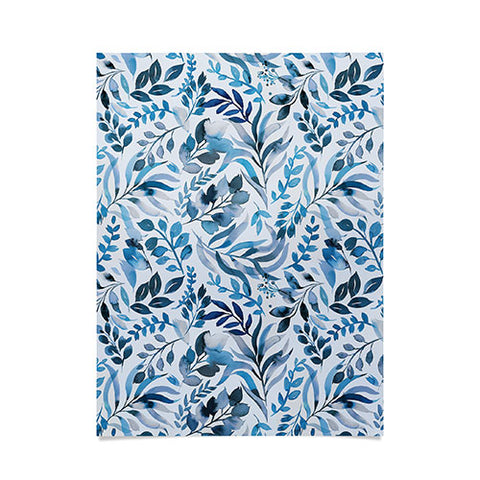 Ninola Design Watercolor Relax Blue Leaves Poster