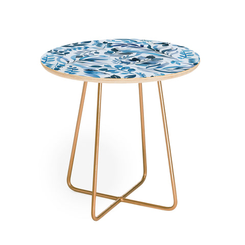 Ninola Design Watercolor Relax Blue Leaves Round Side Table