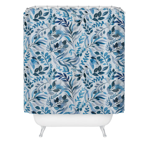Ninola Design Watercolor Relax Blue Leaves Shower Curtain