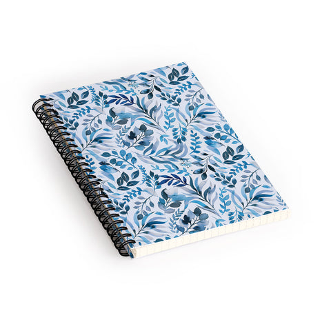 Ninola Design Watercolor Relax Blue Leaves Spiral Notebook