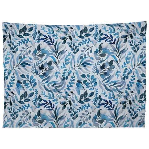 Ninola Design Watercolor Relax Blue Leaves Tapestry