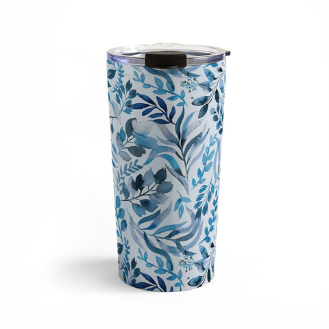 Ninola Design Watercolor Relax Blue Leaves Travel Mug