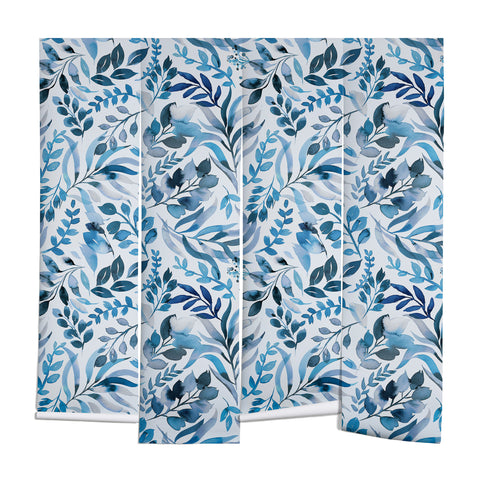 Ninola Design Watercolor Relax Blue Leaves Wall Mural
